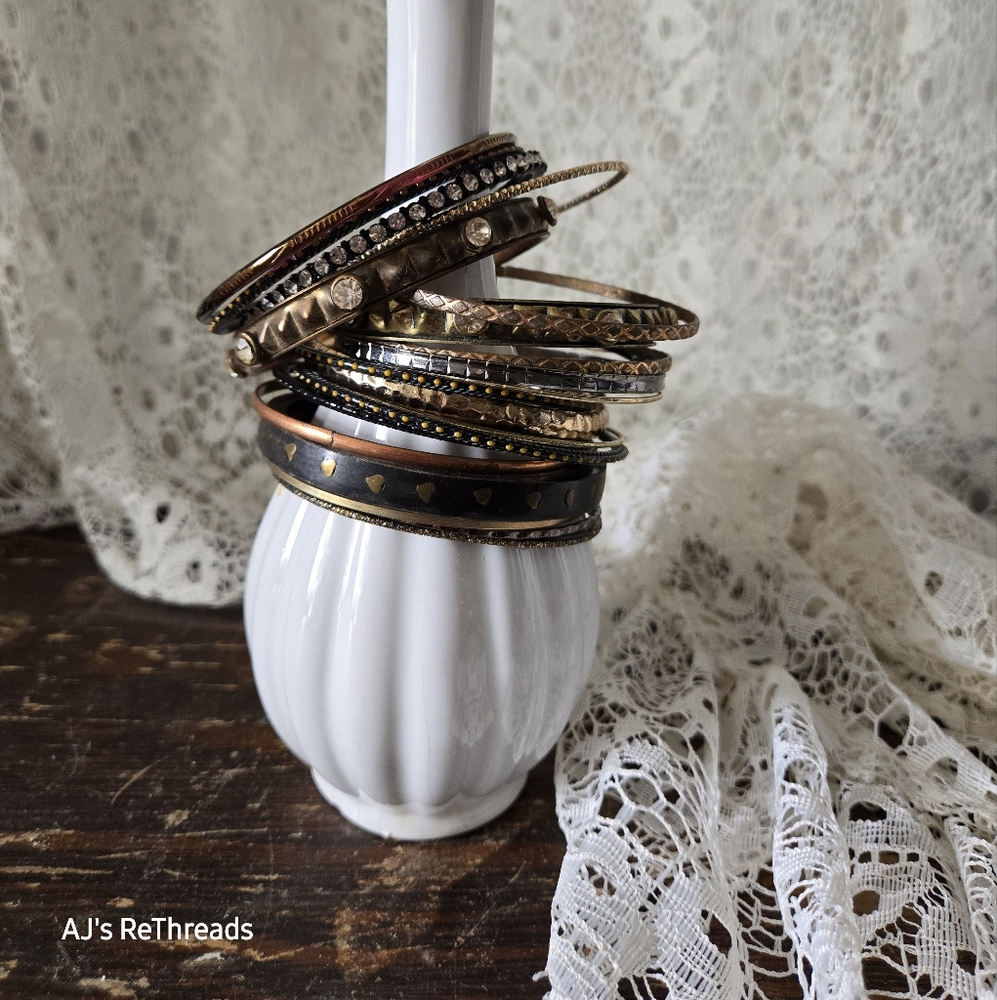 Mixed Metal Boho Bangle Bracelet Set Stackable